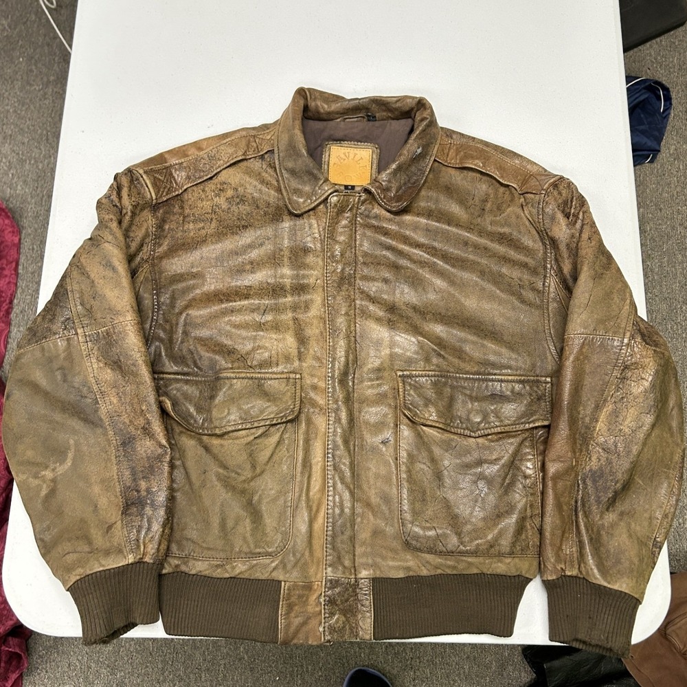 Savile row Leather Bomber Jacket Mens Brown Distressed Flight Pilot A-2 Style